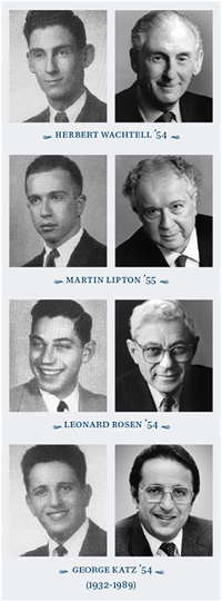 Herbert Wachtell ’54, Martin Lipton ’55, Leonard Rosen ’54, and George Katz ’55